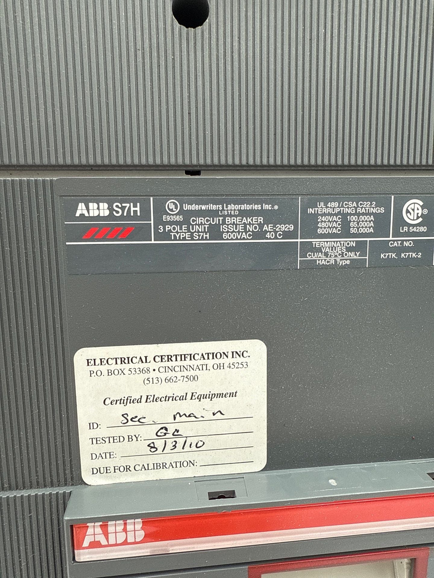 ABB S7H Circuit Breaker 1200A 3P 600V 3PH SACE S7 LSI Trip PR212/P New