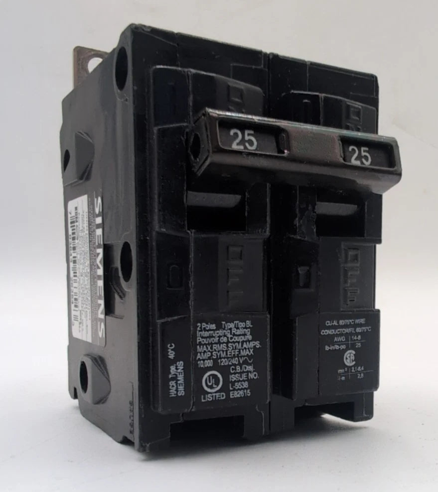 Siemens B225 Circuit Breaker 25A 240V 2P Type BL Bolt On 25 Amp 2 Pole BL225 New New