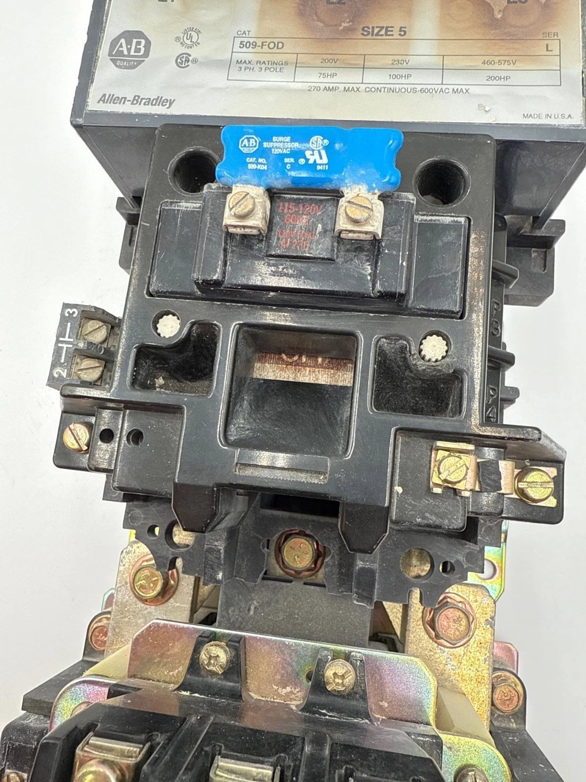 Allen Bradley 509-FOD Starter Size 5 270A 3P 600V 3PH 200HP Coil 110/120V Open Used