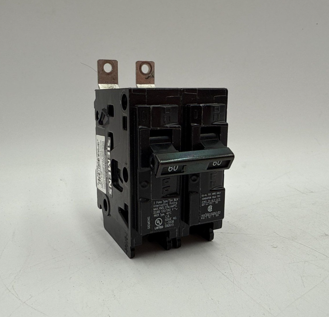 Siemens B260H Bolt On Circuit Breaker 60A 2P 120/240V 1PH 22kA BLH 60 Amp 2 Pole Used