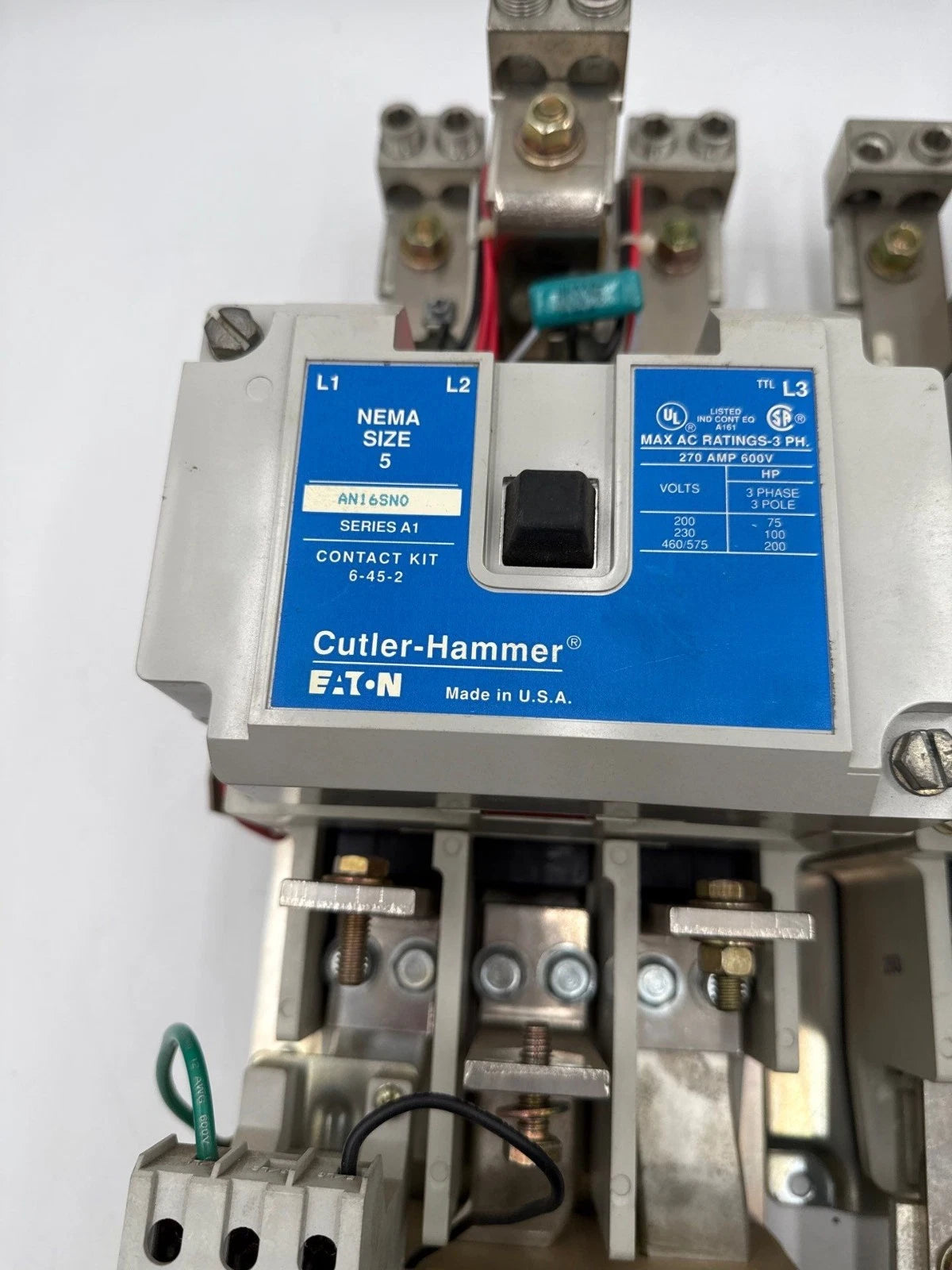 Eaton AN16SN0 NEMA Size 5 Reversing Starter CN15SN3 270A 3P 200HP Coil 110/120V Used