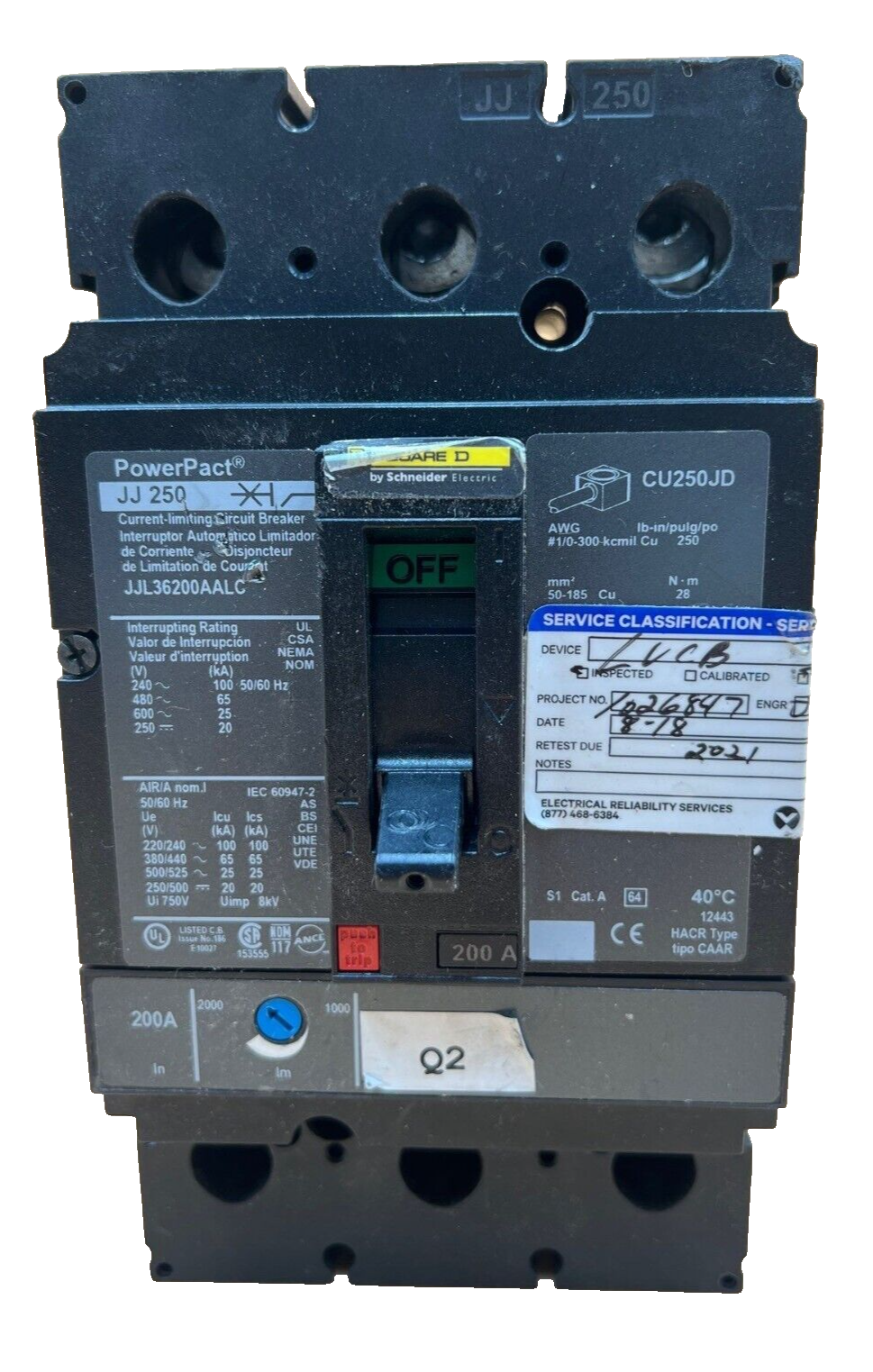 Square D JJL36200AALC Used