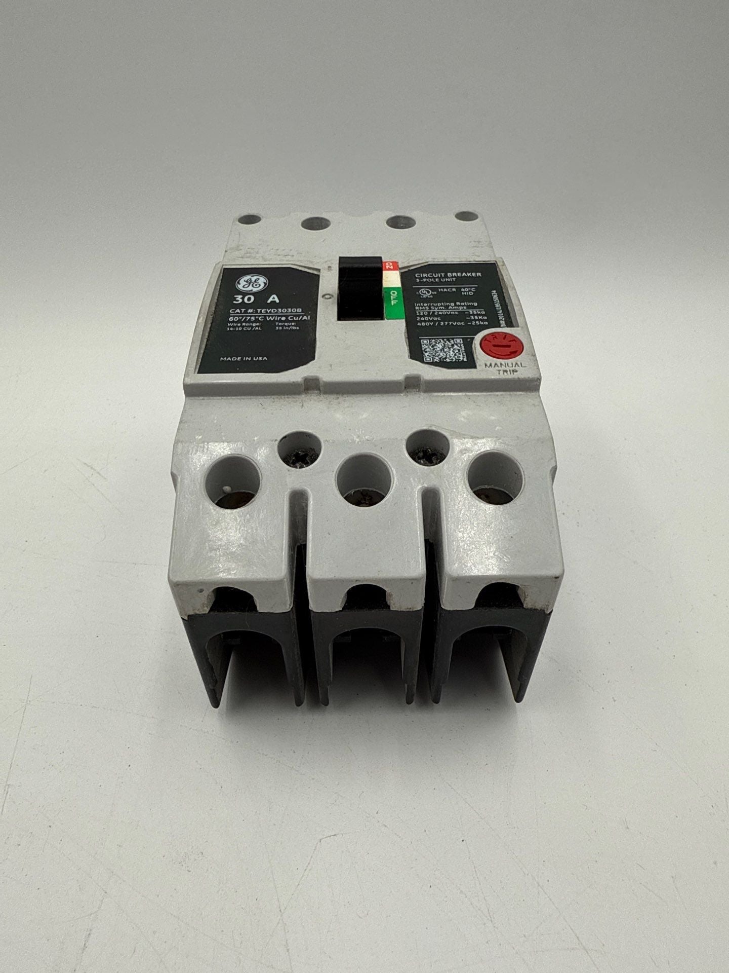 GE TEYD3030B Circuit Breaker 30A 3P 480/277V 3PH TEYD 30 Amp 3 Pole Bolt On Used