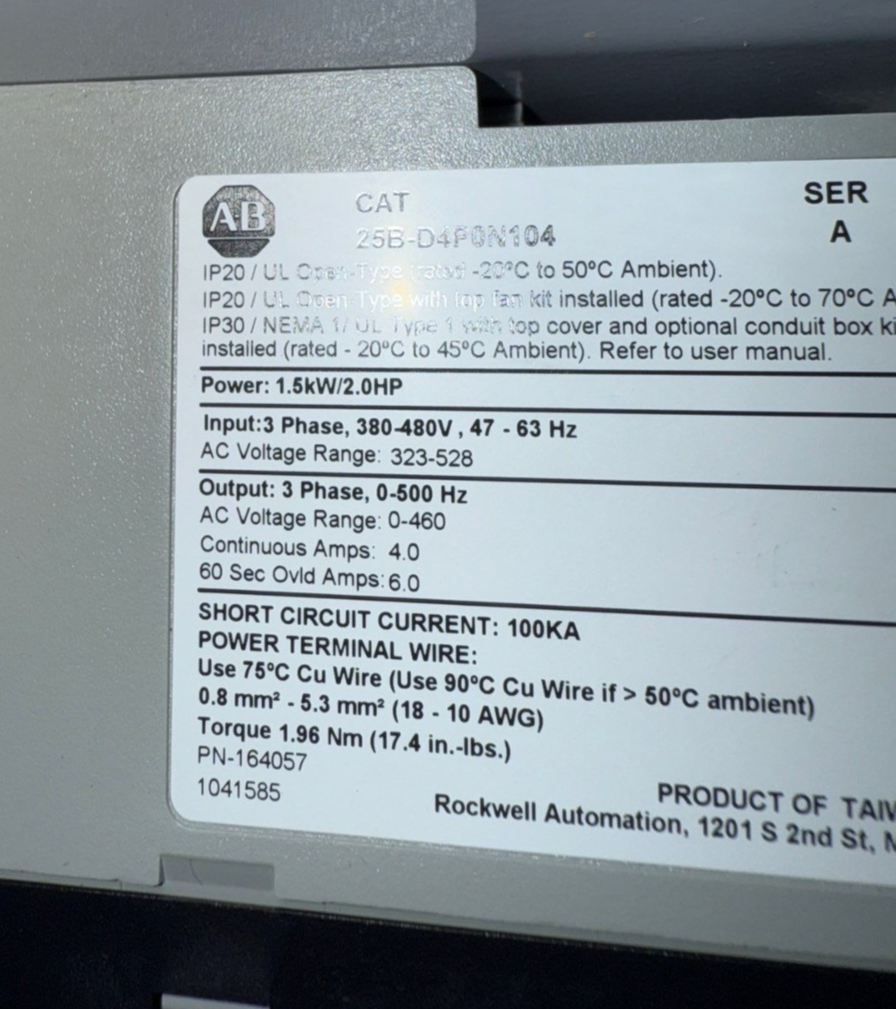 Allen Bradley PowerFlex 525 Packaged Variable Frequency Drive 2HP 3PH 480V VFD New