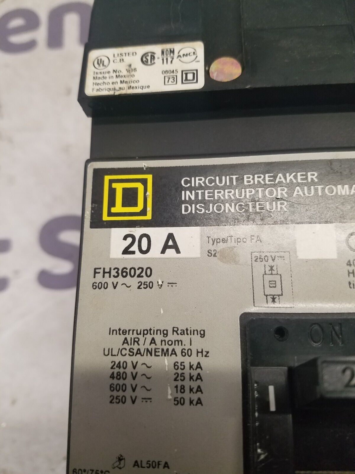 Square D FH36020 Used