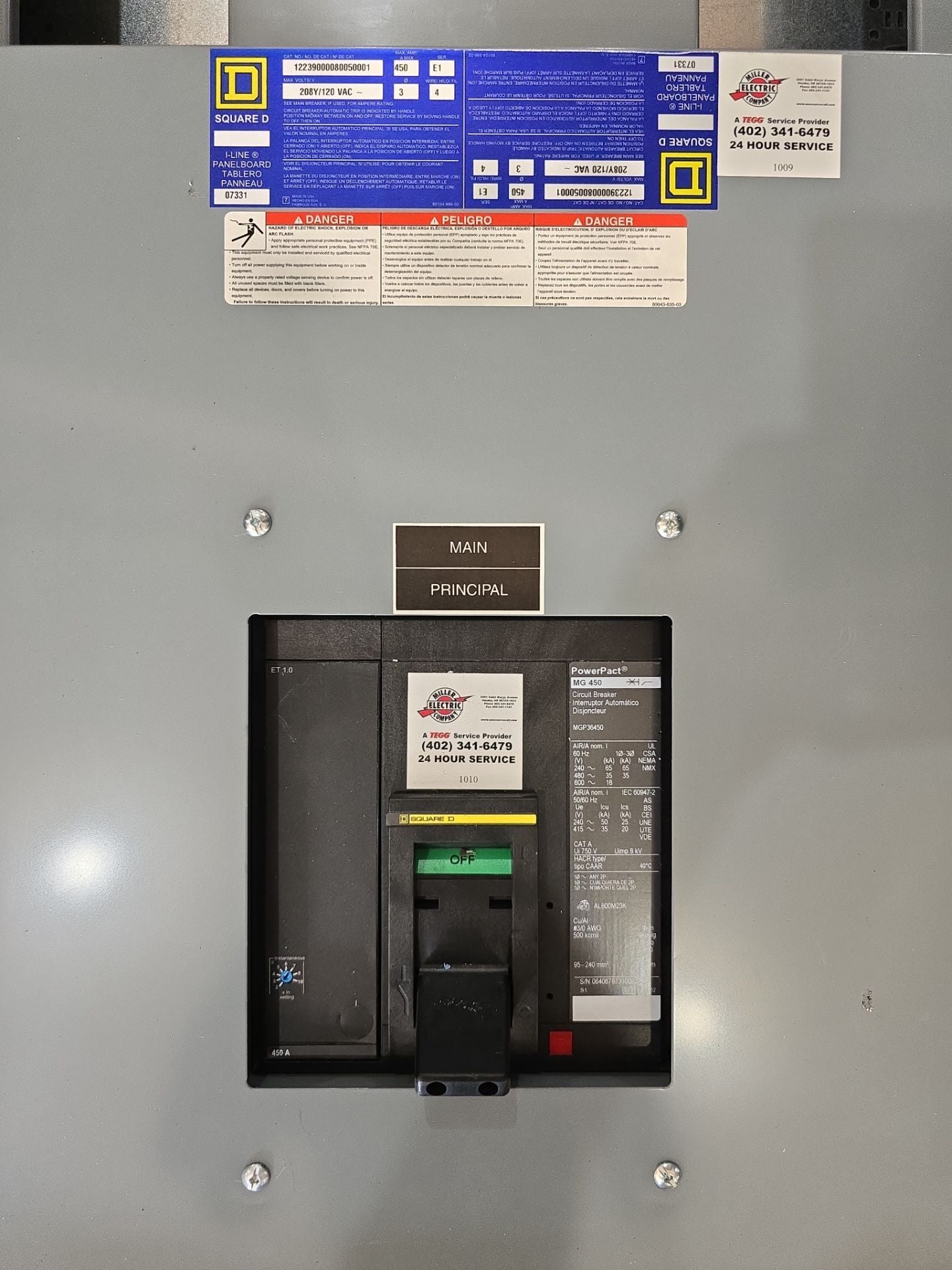 Square D I-Line Panelboard 450A 208/120V 3PH 4W MCB 450 Amp Panel 24 Cir MGP36450 Used