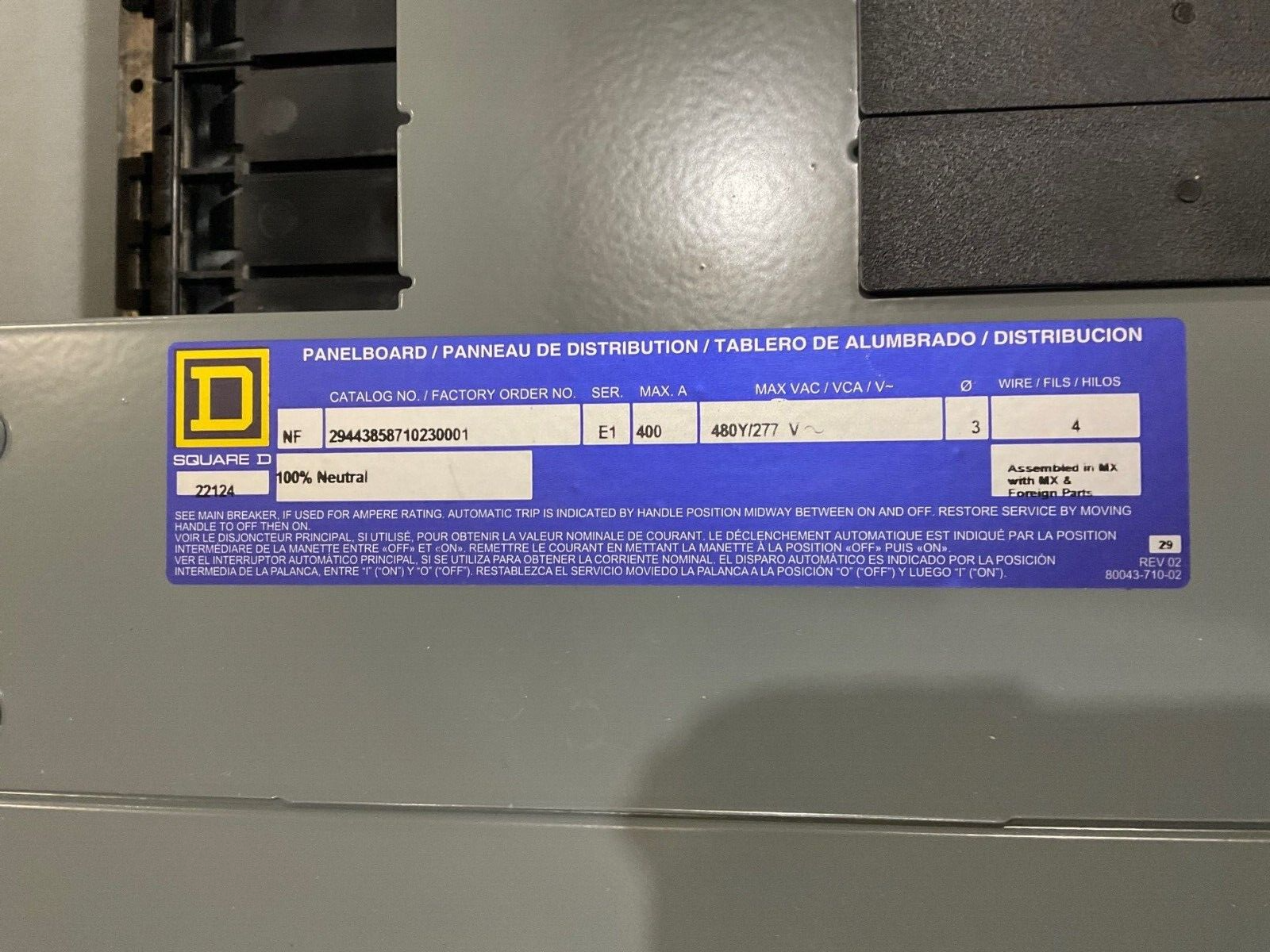 Square D NF Panelboard 400A 480/277V 3PH 4W 42Cir LAP36400MB MCB Indoor Encl P677 New