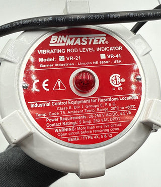 BIN MASTER VR-21 Vibrating Rod Switch Level Indicator 23G0213VR21 New