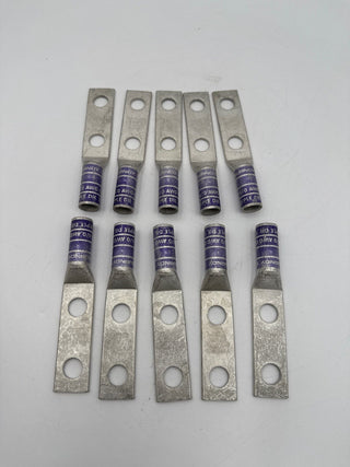 10PC Burndy YA282N 2-Hole 1/2'' Stud 4/0 AWG Long Barrel Copper Compression Lug New