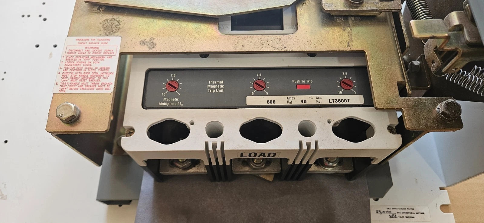 Allen Bradley 2100 Centerline 600A Main Breaker HLD3600 MCC Bucket 600V Used