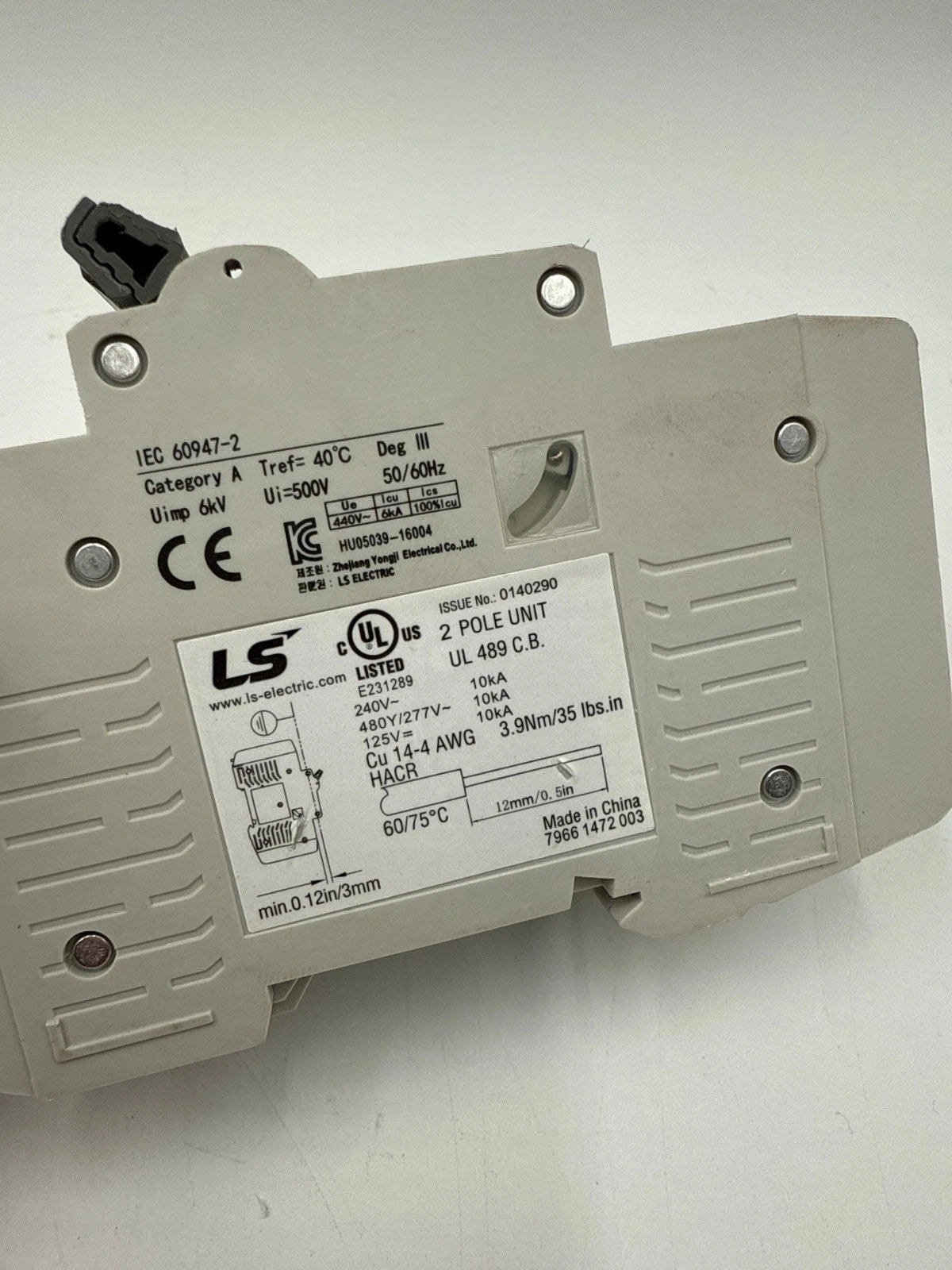 LS BK63HU Circuit Breaker 16A 2P 480/277V 1PH Type C 16 Amp 2 Pole Used