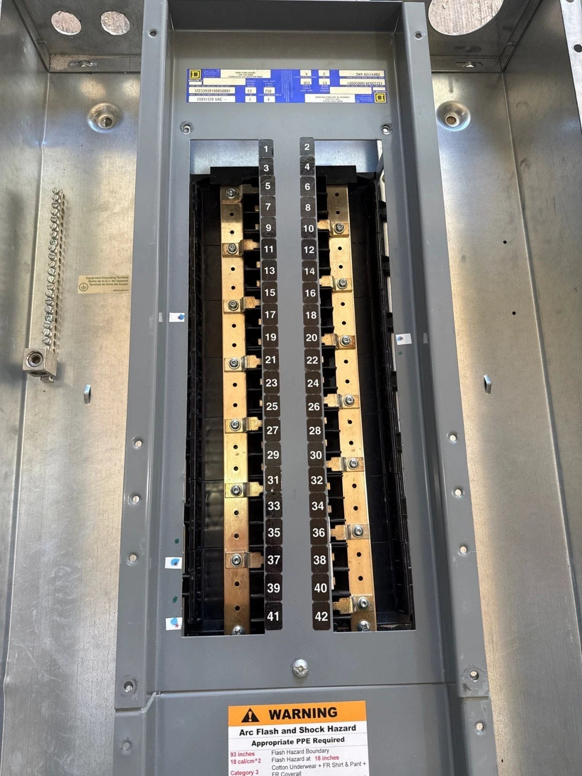 Square D NQOD Panelboard 250A 208/120V 3PH 4W 42 Cir MCB Panel JDP36250 250 Amp Used