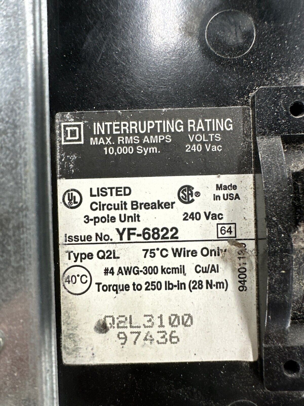 Square D NQOD442M225 Panelboard 225A 208/120V 3PH 4W MCB Panel 42Cir Indoor Encl P350 Used