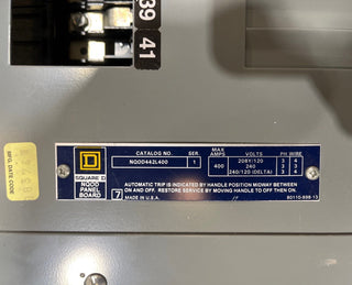 Square D NQOD442L400 Panelboard 400A 3PH 208Y/120V 4W MLO Panel 400 Amp 42 Cir Used