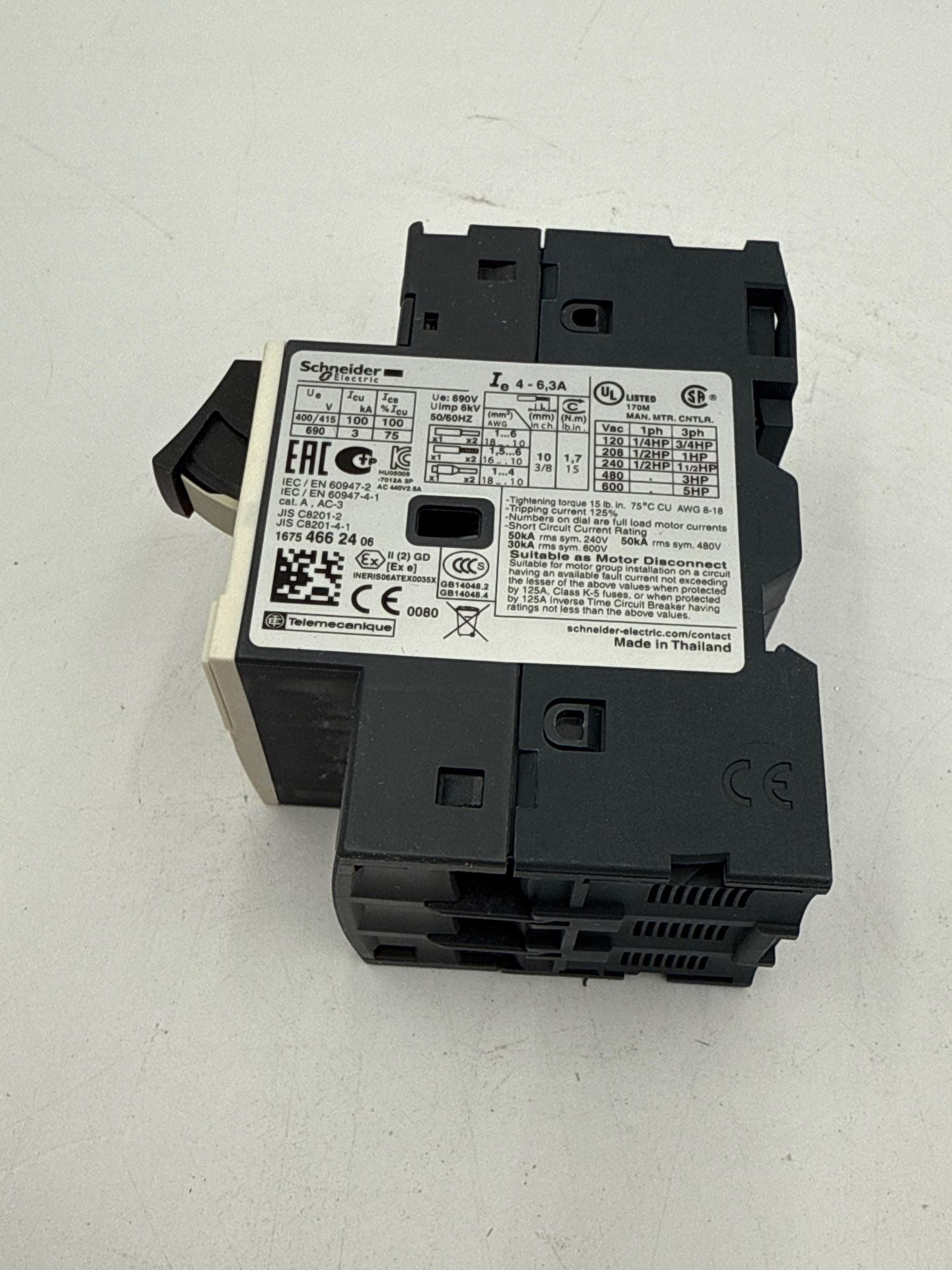 Schneider Electric GV2ME10 Manual Motor Circuit Breaker 3P 4 to 6.3A New