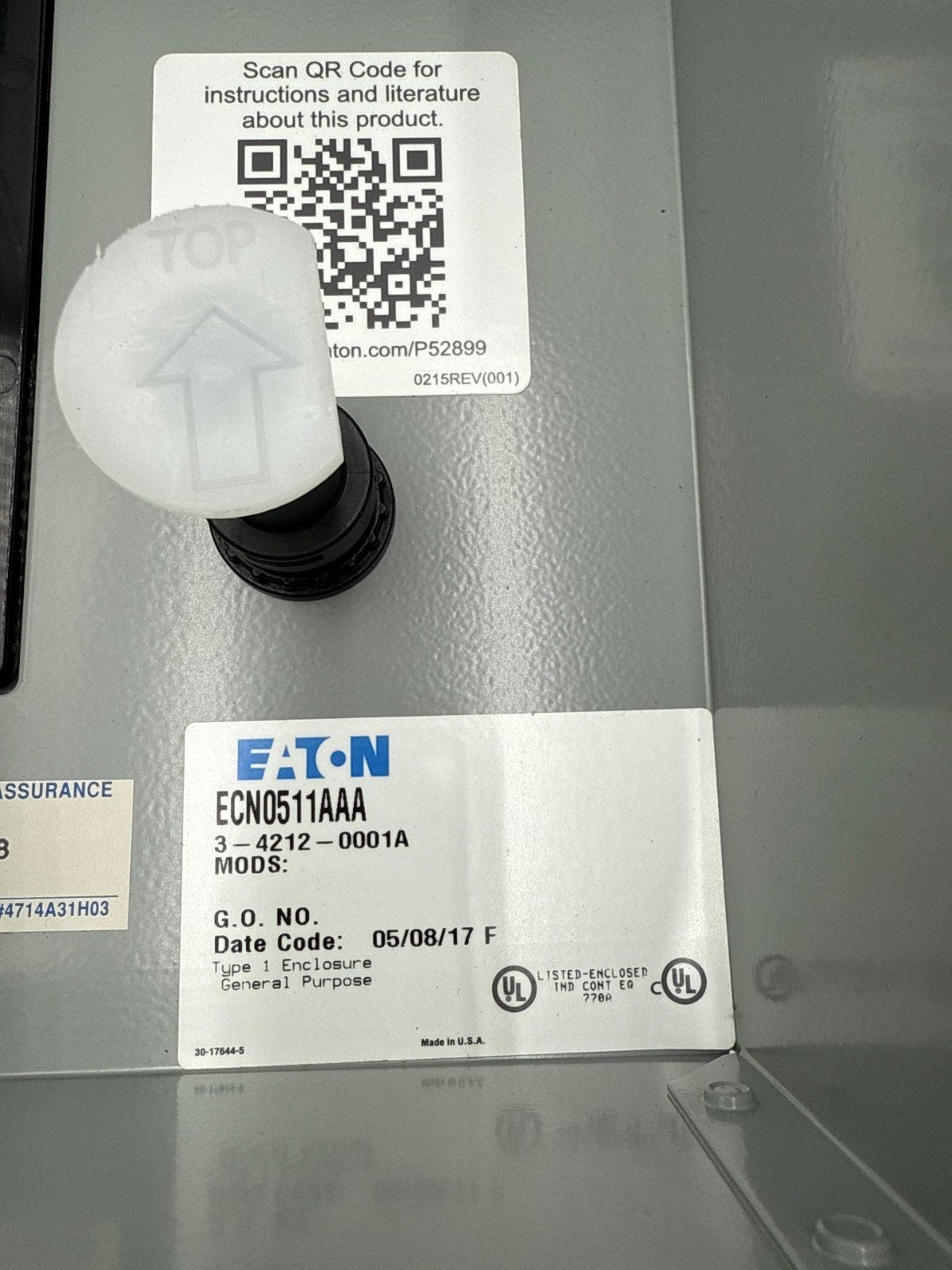 Eaton ECN0511AAA Lighting Contactor Enclosure ONLY Type 1 Indoor Encl