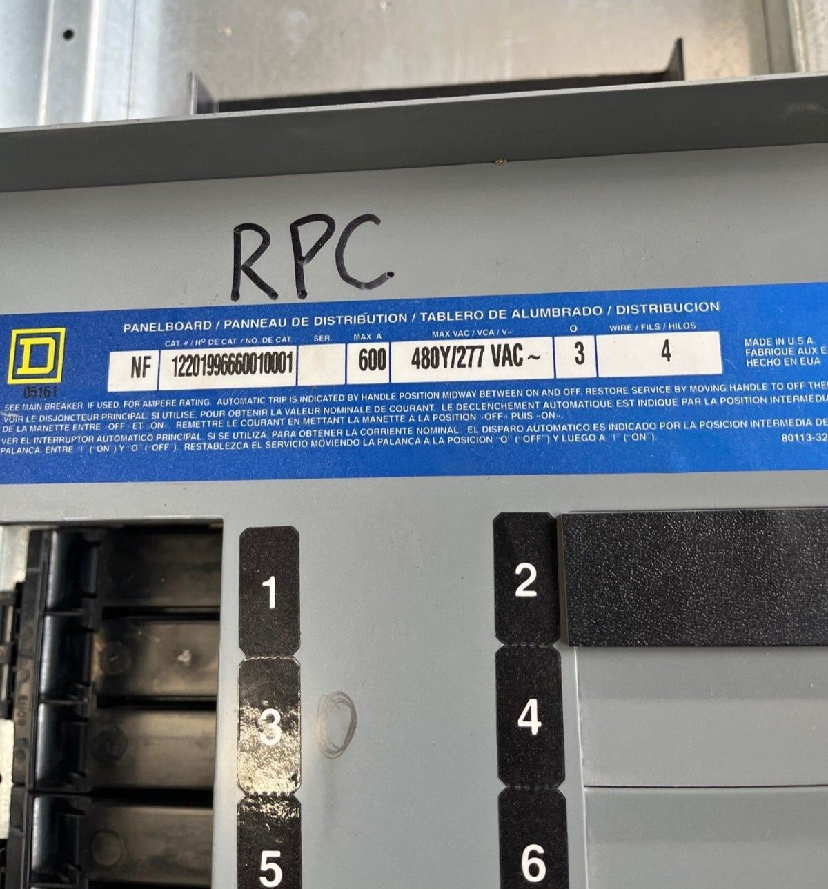 Square D NF Panelboard 600A 480/277V 3PH 4W 54 Circuit Main Lug MLO Indoor Encl P572 Used