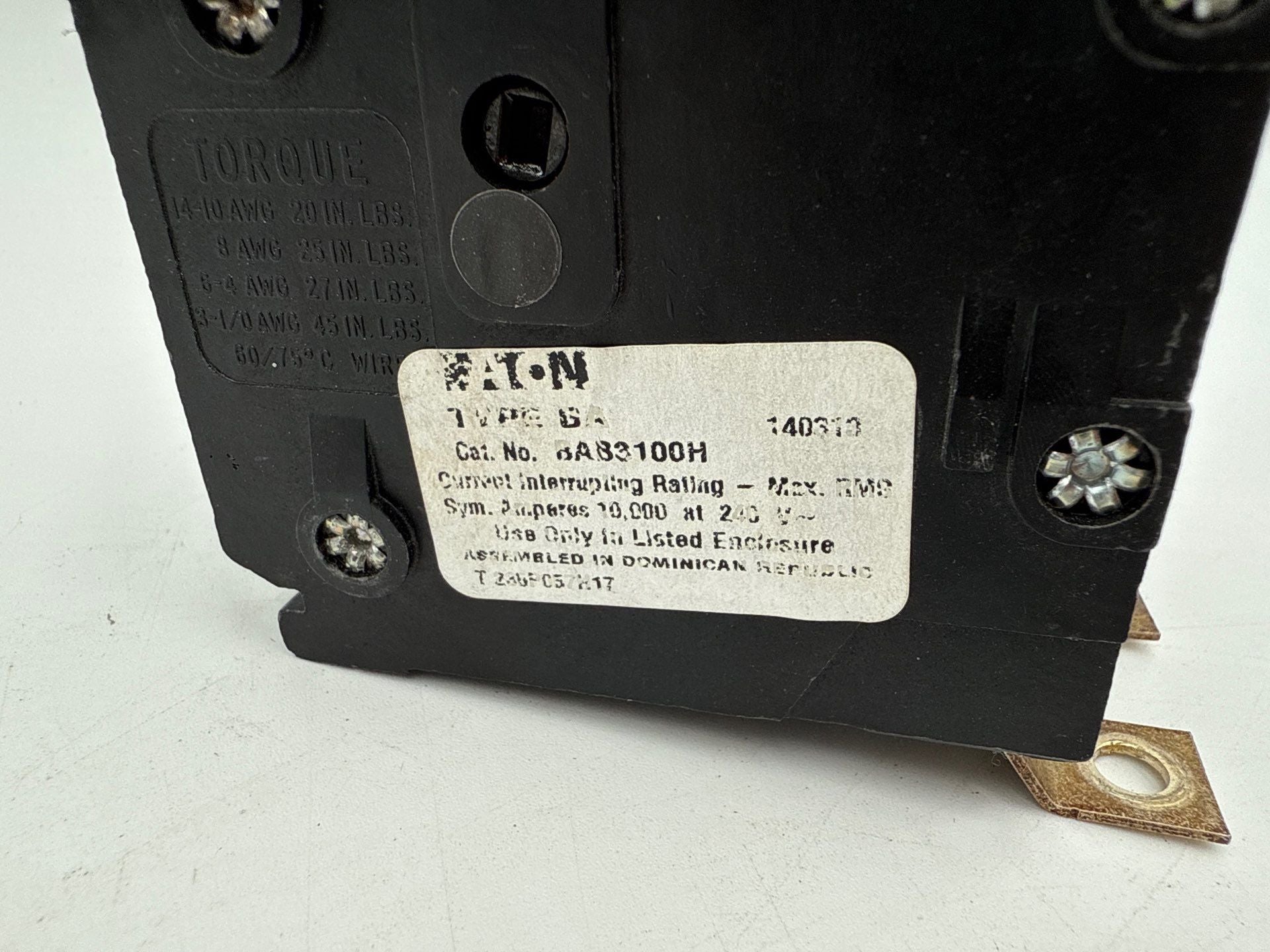 Eaton BAB3100H Circuit Breaker 100A 3P 240V BAB 100 Amp 3Pole Bolt On 3PH BA3100 Used