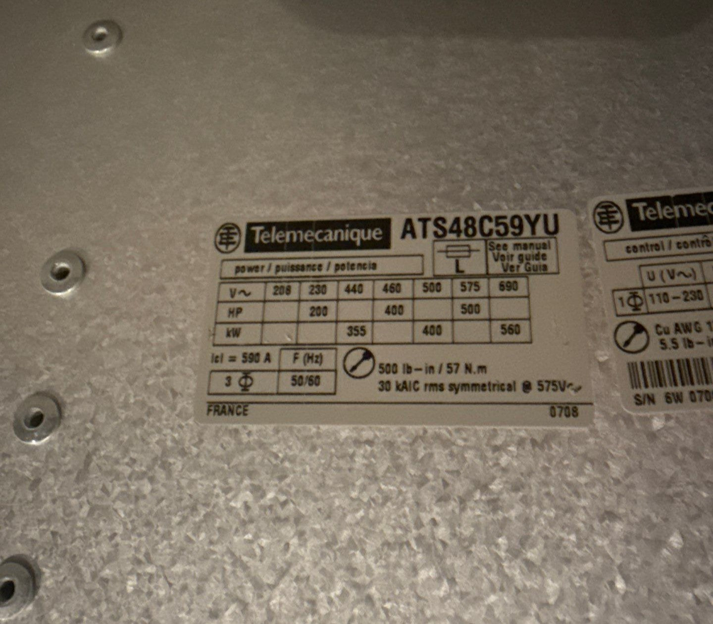 SCHNEIDER ELECTRIC ATS48C59YU UNTESTED FOR PARTS OR REPAIRS Used