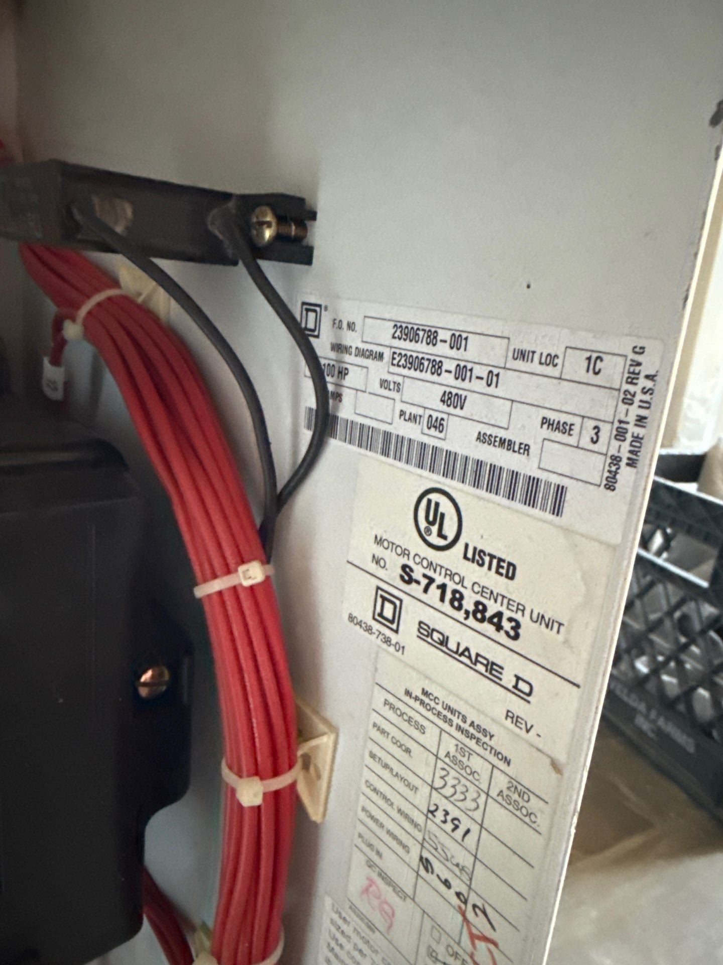 Square D Model 6 32" 250A MCC Combo Bucket Size 4 Reversing Starter Used