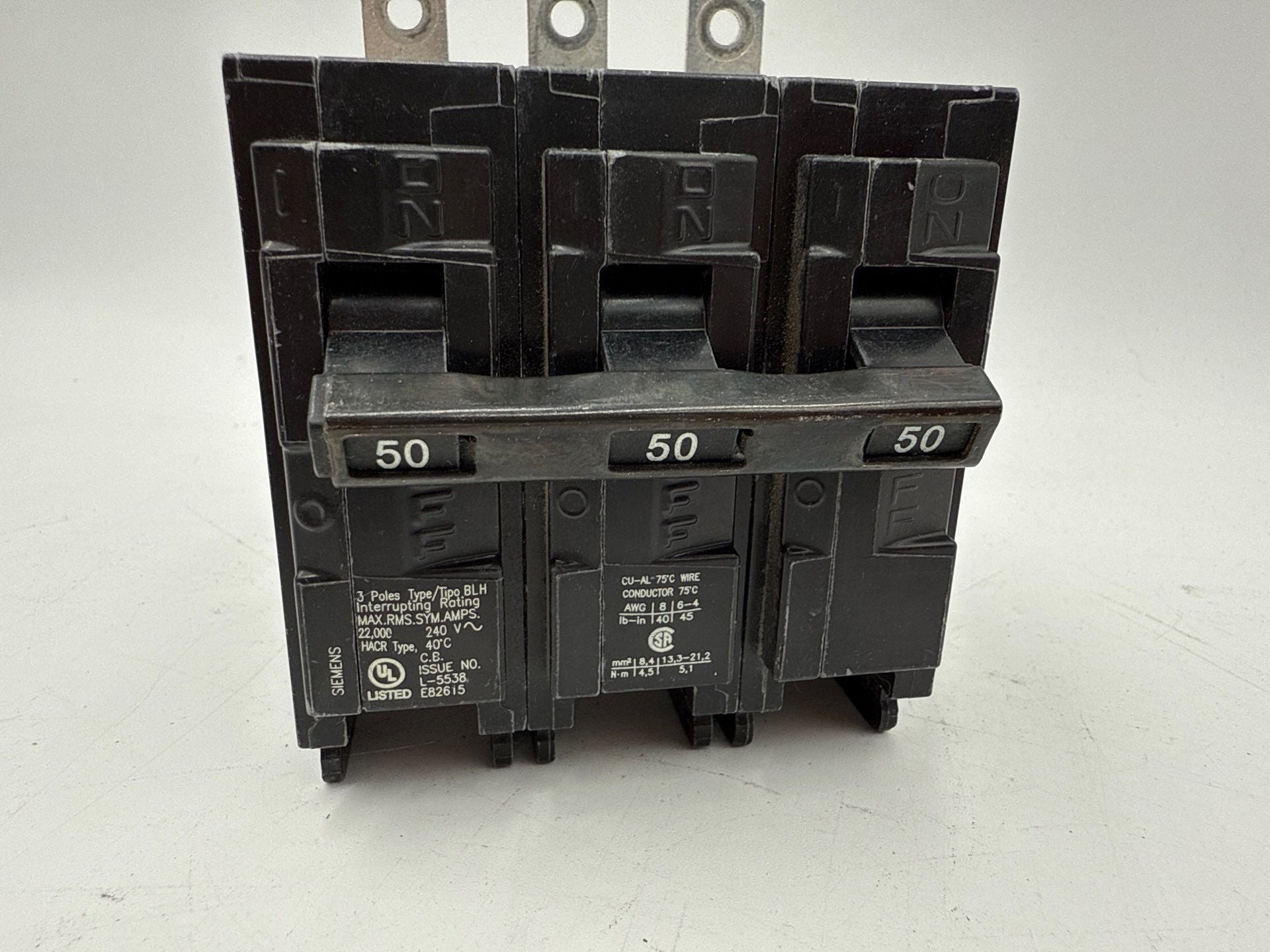 Siemens B350H Bolt On Circuit Breaker 50A 3P 240V BLH 50 Amp 3 Pole 22kA Used