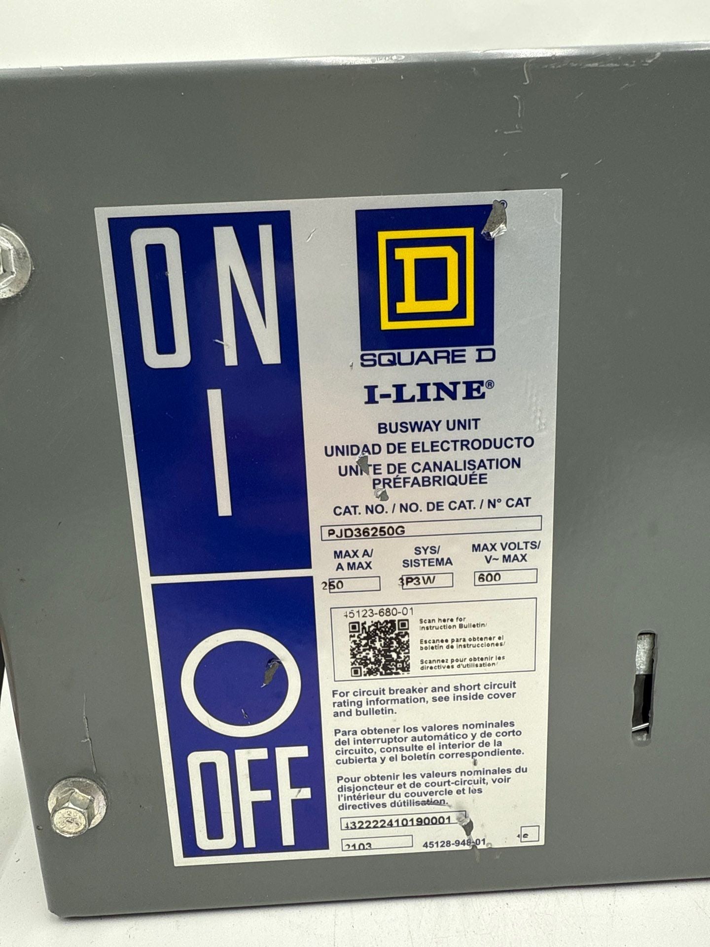 Square D PJD36250G Bus Plug 250A 3PH 3W 600V I-Line Busway Switch 250 Amp New