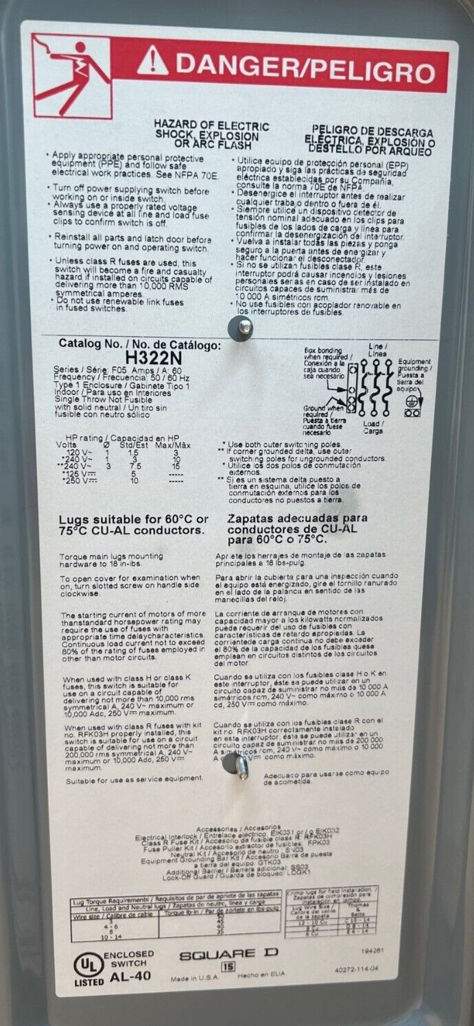 Square D H322N New
