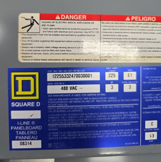 Square D I-Line Panelboard 225A 480V 3PH 3W MCB 3R Encl 225 Amp Panel JLA36225SA Used