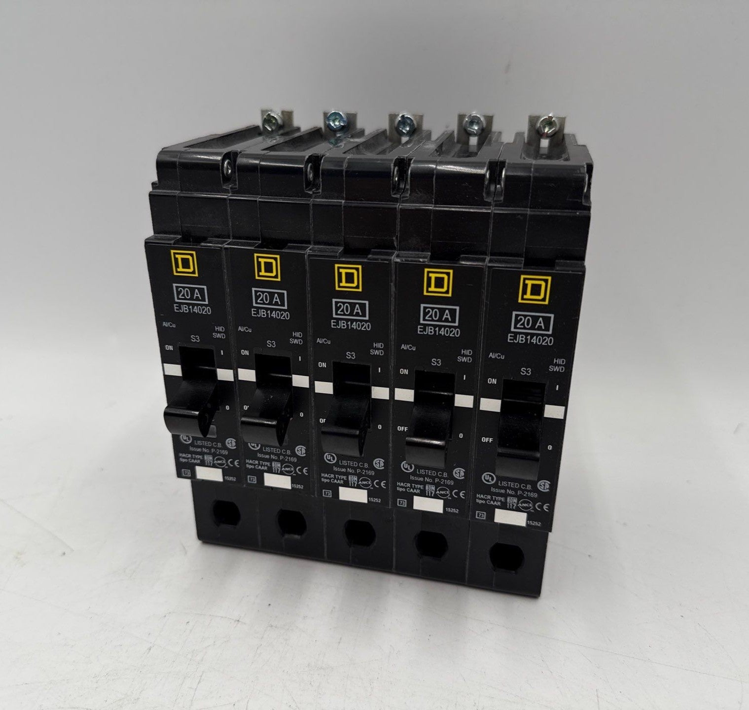 5PC Square D EJB14020 Circuit Breaker 20A 1P 277V 1PH EJB 20 Amp Bolt On Used