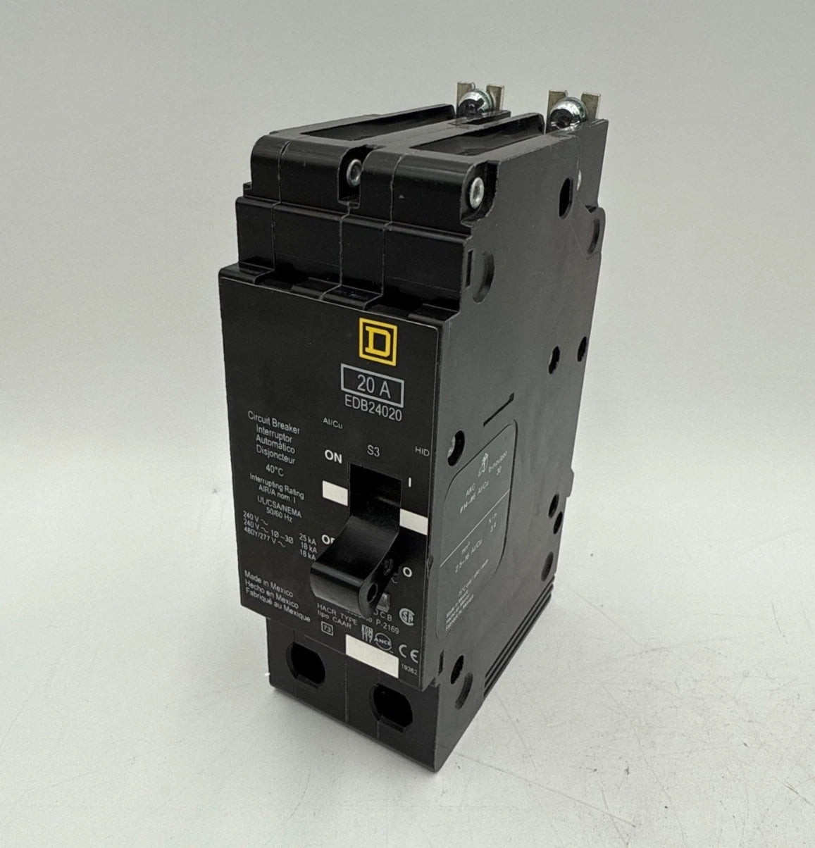Square D EDB24020 Circuit Breaker 20A 2P 480V 1PH EDB 2 Pole 20 Amp Bolt On New