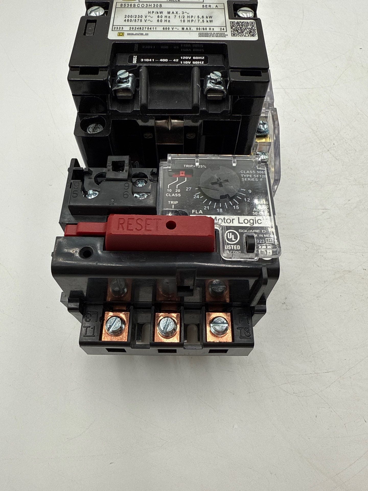 Square D 8536SCO3H30S Starter Size 1 Coil 110/120V Overload 9065SF120 9-27Amp Used