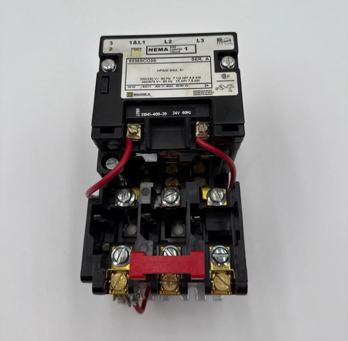 Square D 8536SCO3S Starter Size 1 30A 3P 600V 10HP Coil 24VDC 8536SCO3SV01 Used