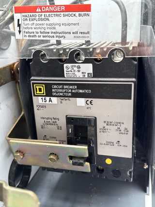 Square D Model 6 12" Dual Twin 15A Feeder MCC Bucket FCP34015 Breaker 15Amp Used