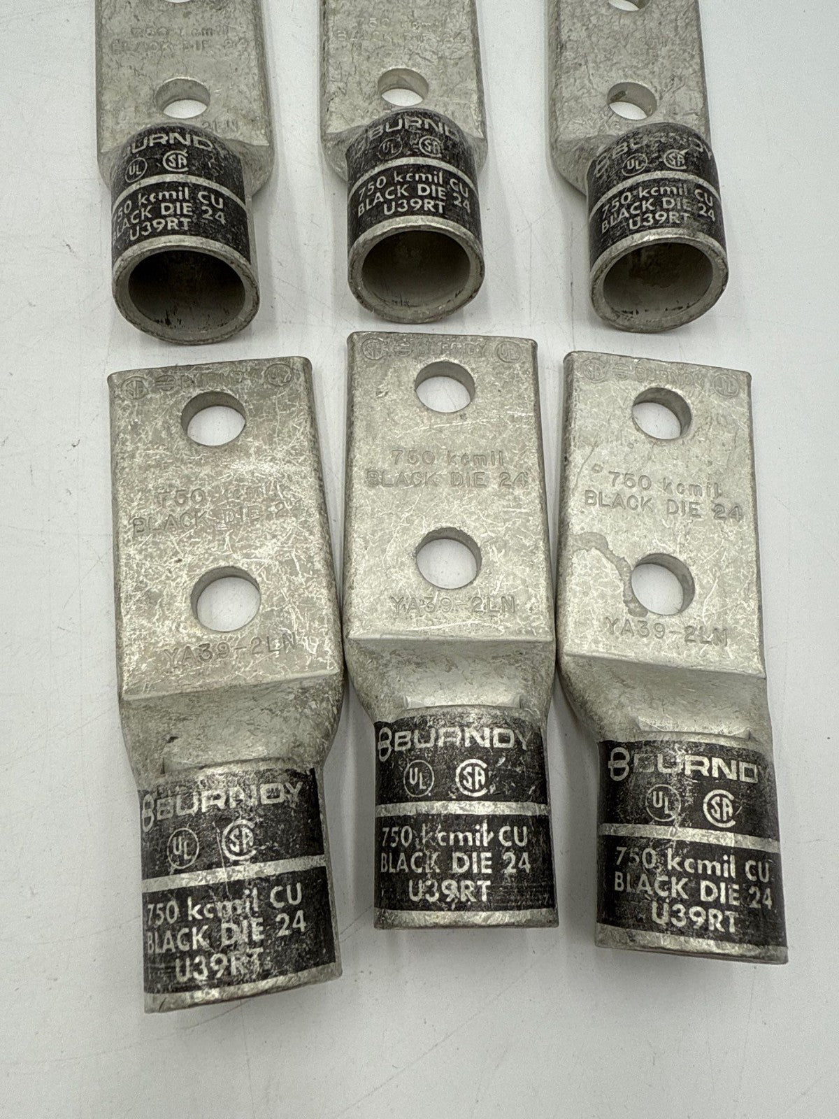 6PC Burndy YA392LN Compression Lug 750kcmil Hylug Black Die 24 YA39-2LN New