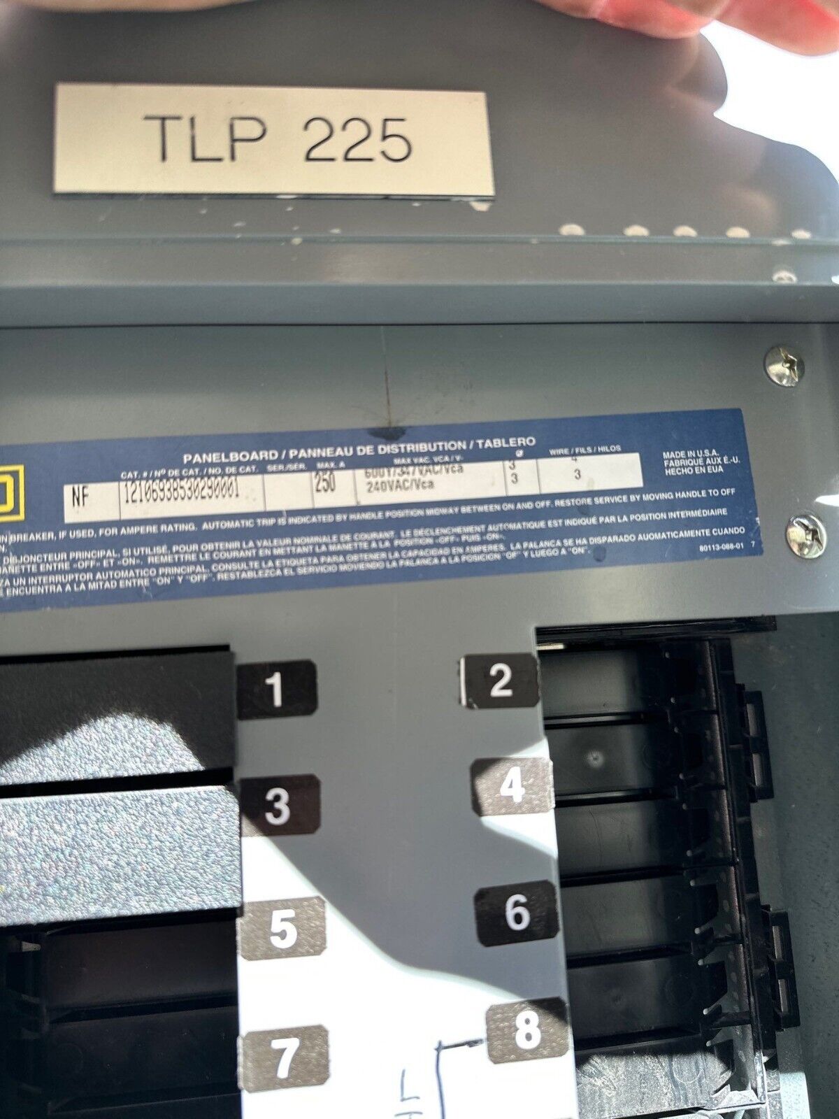 Square D NF Panelboard 250A 600Y/347V 3PH 4WIndoor Encl Main Lug MLO 42 Circuit P333 Used