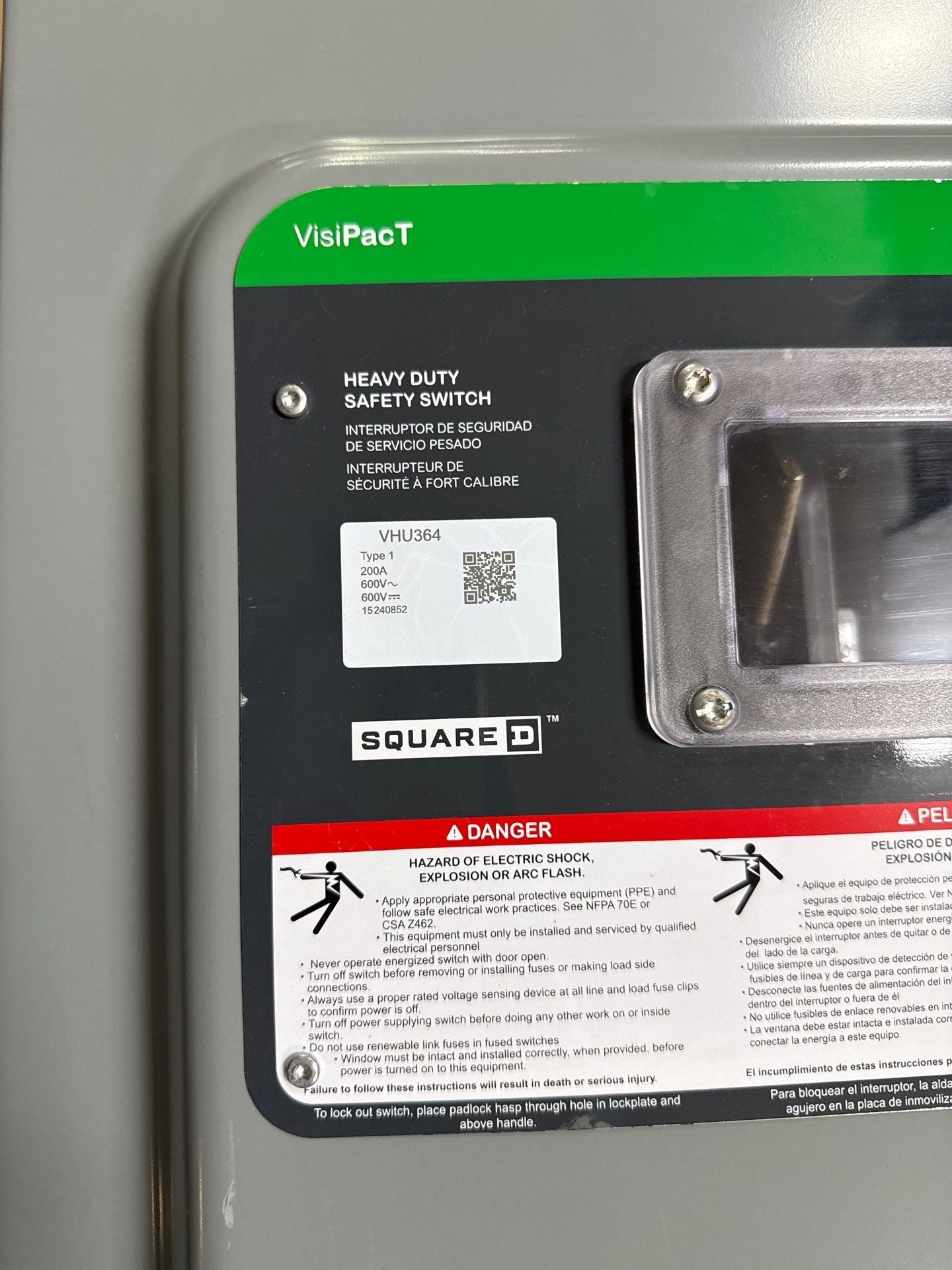Square D VHU364 Safety Disconnect Switch 200A 3P 600V VisiPacT HD 200 Amp New