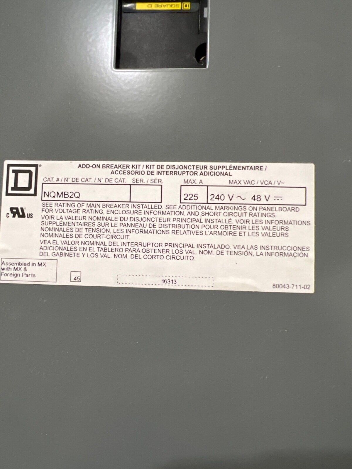 Square D NQOD442L2C Panelboard 225A 240V 3PH 4W 42 Cir Indoor Encl MCB QBL32200 P634 Used