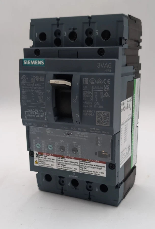 Siemens 3VA6225-6HN31-0AA0 Circuit Breaker 250A 3P 600V 3PH LSI Trip NEW New