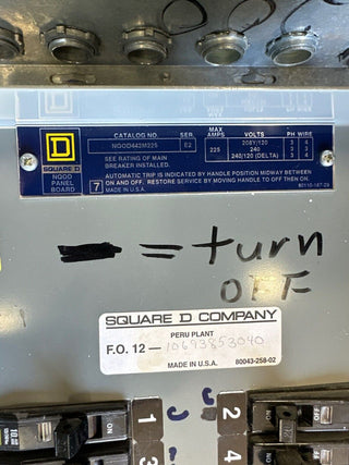 Square D NQOD Panelboard 225A 208Y/120V 3PH 42Cir 4W Indoor Encl MCB Q2L3200 P323 Used