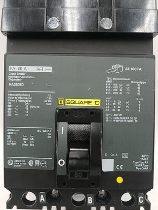 Square D FA36080 Used
