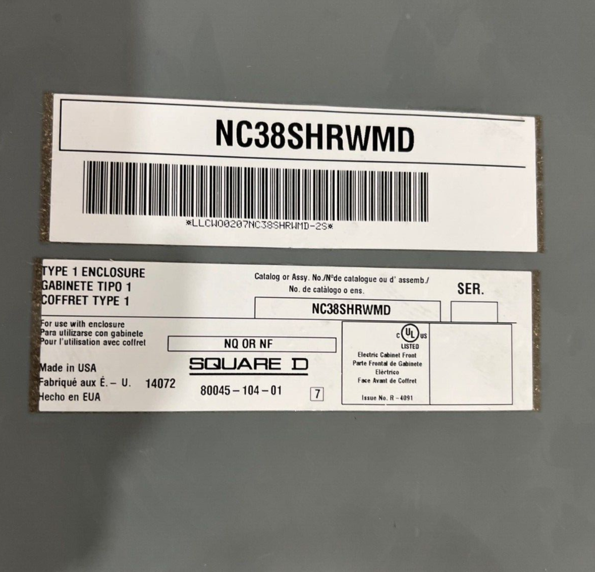 Square D NQ Panelboard 100A 208Y/120V 3PH 4W Indoor Encl 42 Circuit MLO MH38BE P619 Used