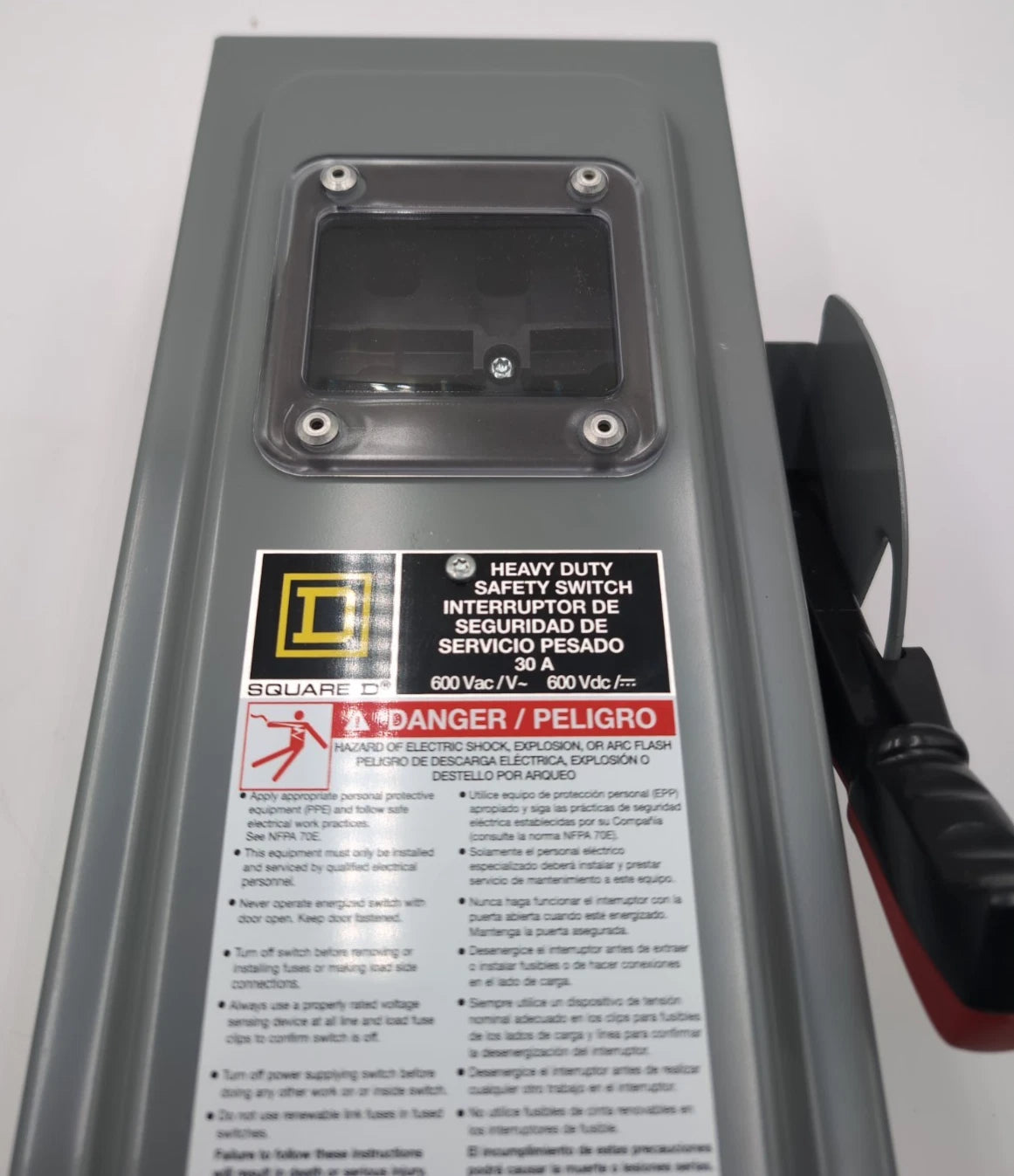 Square D H361N Safety Disconnect Switch 30A 3P 600V Type 1 Enclosure with Window New