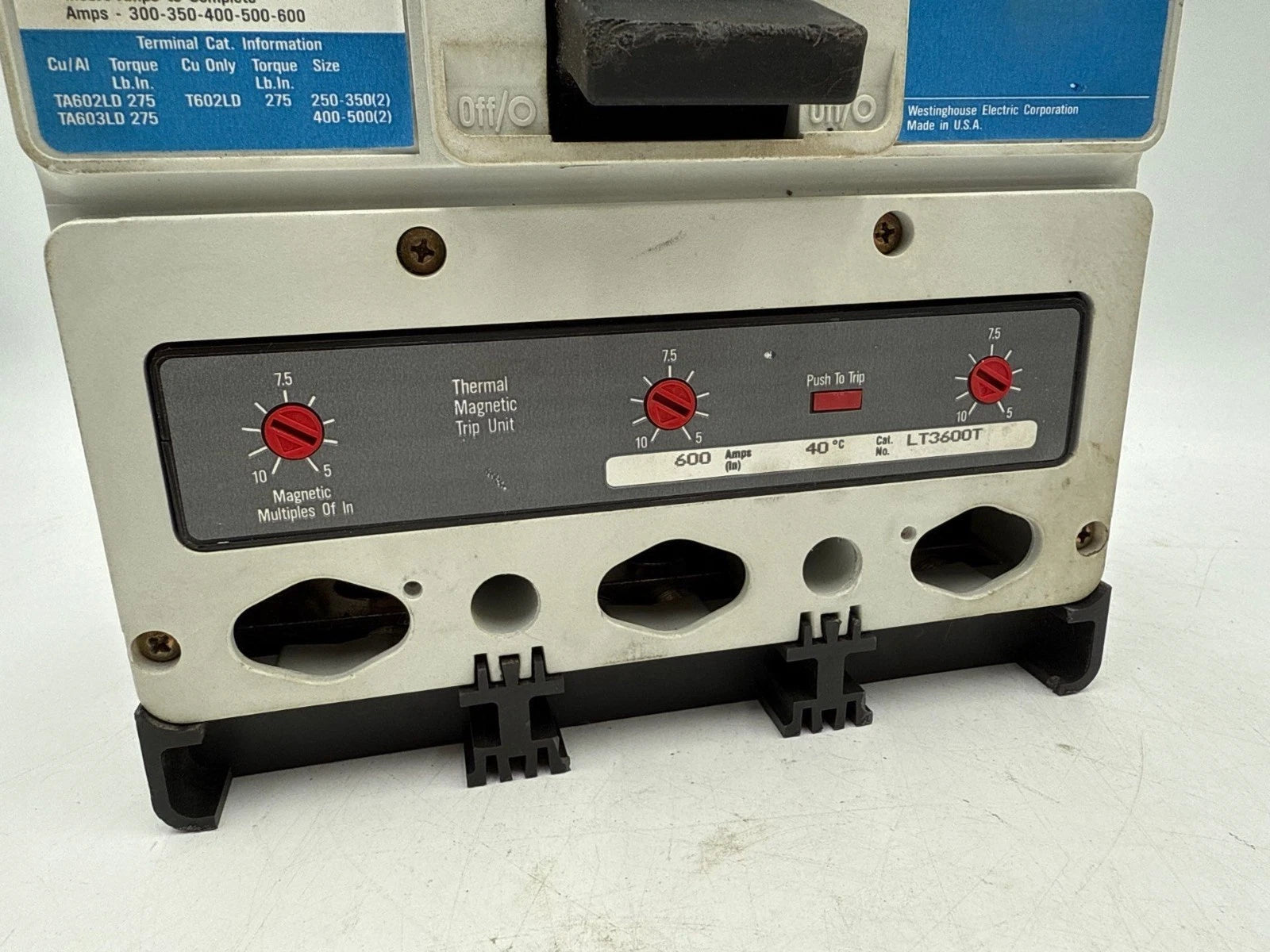 Westinghouse HLD3600 Circuit Breaker 600A 3P 600V 3PH HLD 65k 600 Amp LT3600T Used