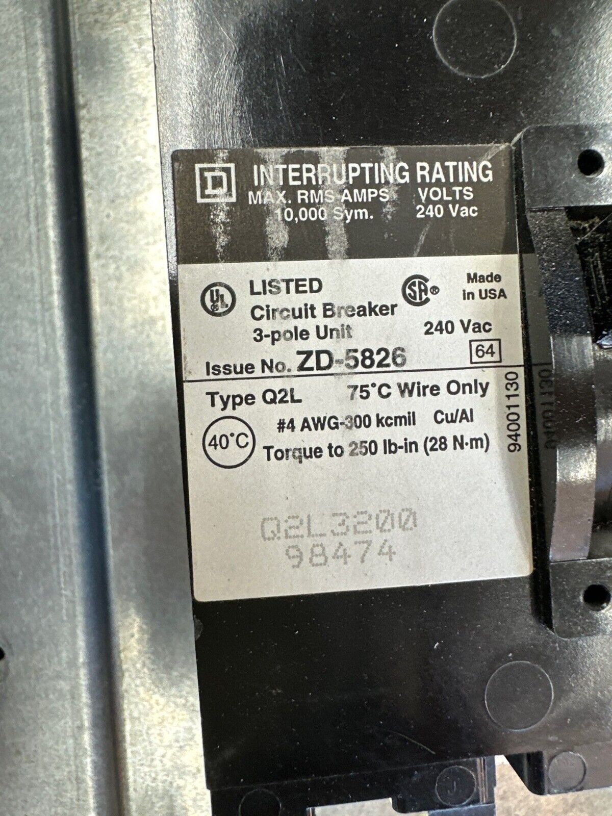 Square D NQOD442M225 Panelboard 225A 208/120V 3PH MCB Indoor Encl 42 Cir Q2L3200 P369 Used