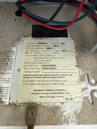 Siemens Model 95+ 18" 3A Combo MCC Bucket Size 1 14DP32A71 Starter ED63A003 Used