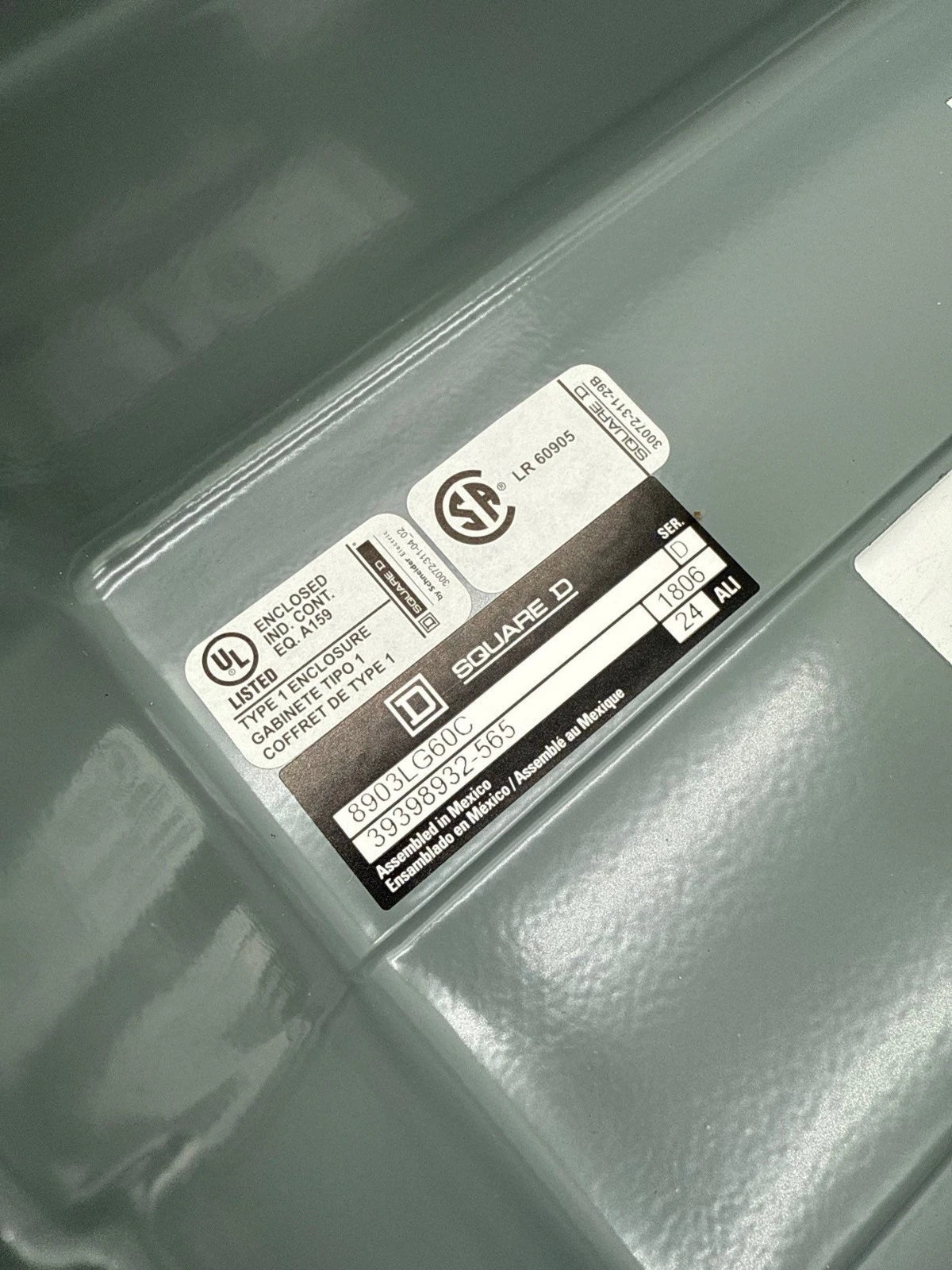 Square D 8903LG60V04C Lighting Contactor Electrically Held 6Pole 30A Coil 277V New