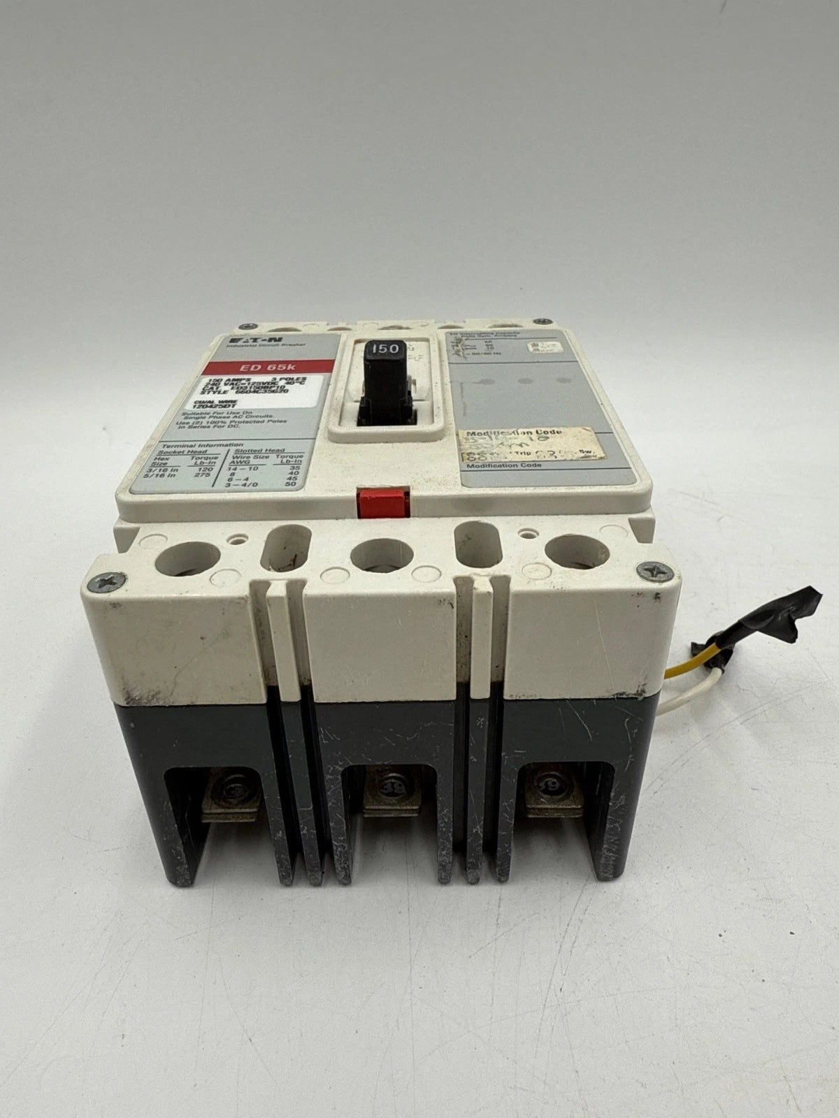 Eaton ED3150BP10 Circuit Breaker 150A 3P 240V 3PH ED 150 Amp 3 Pole Shunt Trip Used