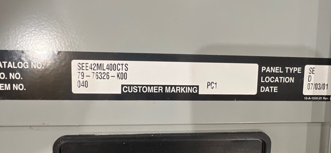 Siemens SEE42ML400CTS SE Panelboard 400A 480Y/277V 3PH 4W 42 Circuit MLO SBD68 P271 Used