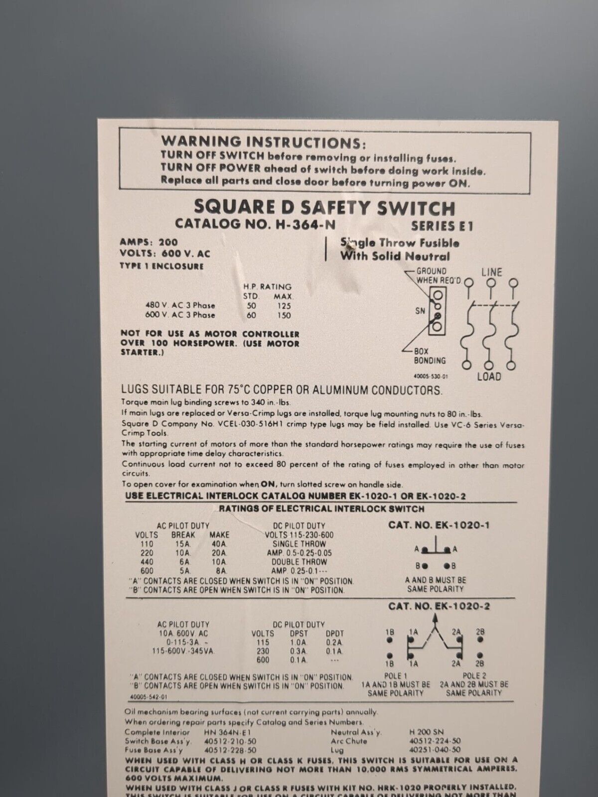 Square D H364N Used