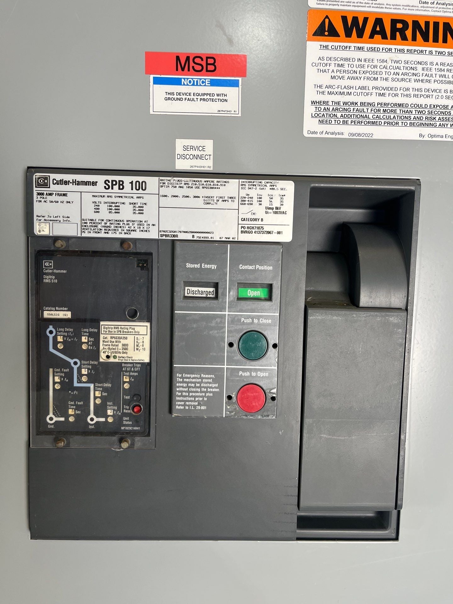 CH PRLC Switchboard 3000A 480/277V 3PH 4W 3000 Amp MCB W/ Distribution Used